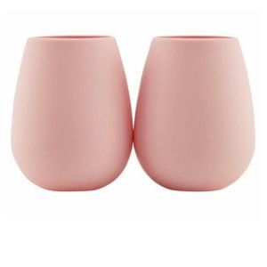 Odeme Set of 2 Pink Silicone Outdoor Camping Pool Side Wine Glass Cups NEW